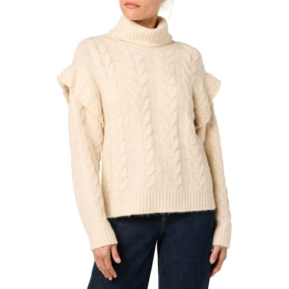 Joe's Jeans Turtleneck Ruffle Sweater Cream Pullover‎ Women's Size Large
